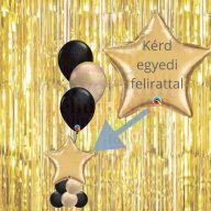 Arany csillagos asztaldísz 3 db héliumos lufival