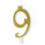 Arany csillámos számgyertya 9