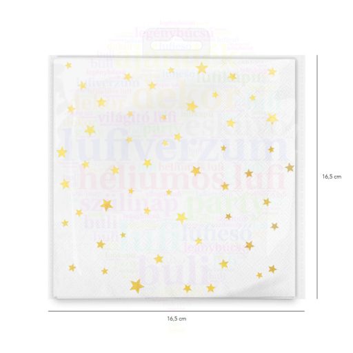 Arany Fehér Színű Csillagos Parti Szalvéta - 33 cm x 33 cm, 10 db-os