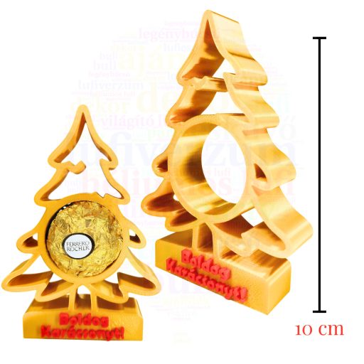 Arany karácsonyfa csokival – 3D nyomtatott EGYEDI ünnepi ajándék