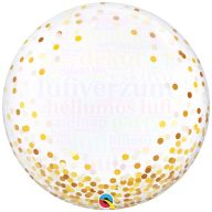 Arany Konfetti Pöttyös Mintás Deco Bubble Lufi, 61 cm-es