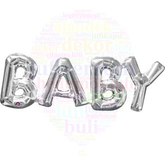 BABY Feliratú Ezüst Levegős Fólia lufi