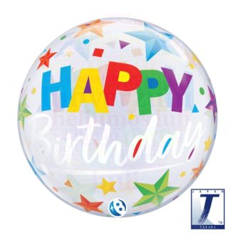   Szülinapos Bubbles lufi - Happy Birthday felirattal és csillagokkal - 56 cm