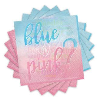  Blue or Pink Parti Szalvéta Babaszületésre - 33 cm x 33 cm, 16 db-os