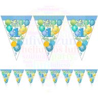   Boldog 1. Szülinapot! Léggömbös Kék Fiús Zászlófüzér - 5 m