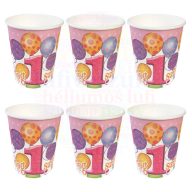  Boldog 1. Szülinapot! Léggömbös Rózsaszín Lányos Parti Pohár - 6 db-os