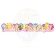   Boldog 1. Szülinapot! Léggömb Mintás Rózsaszín Lányos Banner - 148 cm x 27 cm