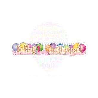  Boldog 1. Szülinapot! Léggömb Mintás Rózsaszín Lányos Banner - 148 cm x 27 cm