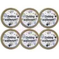  Boldog Szülinapot! Elegáns Léggömbös Parti Papír Tányér, 23 cm-es, 6 db-os