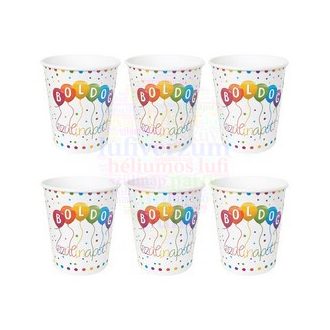   Boldog Szülinapot! Feliratú Streamers Parti Papír Pohár - 250 ml, 6 db-os