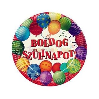   Boldog Szülinapot Léggömbös Parti Tányér - 23 cm-es, 6 db-os