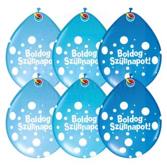   Boldog Szülinapot Big Polka Dots Neck Up Fiús Színekben Lufi 28 cm-es (6 db/csomag)