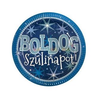 Boldog Szülinapot Kék Parti Tányér, 23 cm, 6 db-os