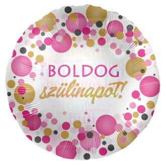 Boldog Szülinapot! Pink Pasztell Konfettis Fólia Lufi
