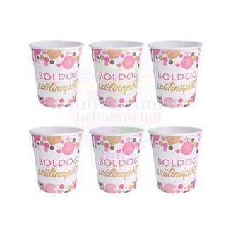   Boldog Szülinapot! Rózsaszín Pasztell Konfettis Parti Papír Pohár - 250 ml, 6 db-os