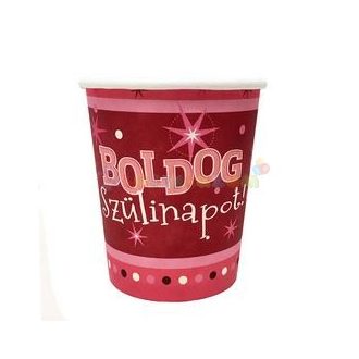   Boldog Szülinapot Rózsaszín Parti Pohár - 250 ml, 6 db-os