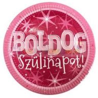   Boldog Szülinapot Rózsaszín Parti Tányér, 23 cm, 6 db-os