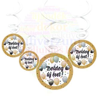   Boldog Új Évet! Elegáns Léggömbös Parti Spirális Függő Dekoráció, 6 db-os