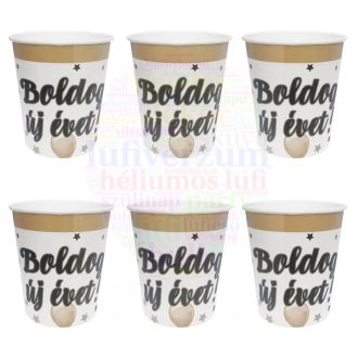   Boldog Új Évet! Elegáns Léggömbös Parti Papír Pohár - 250 ml, 6 db-os