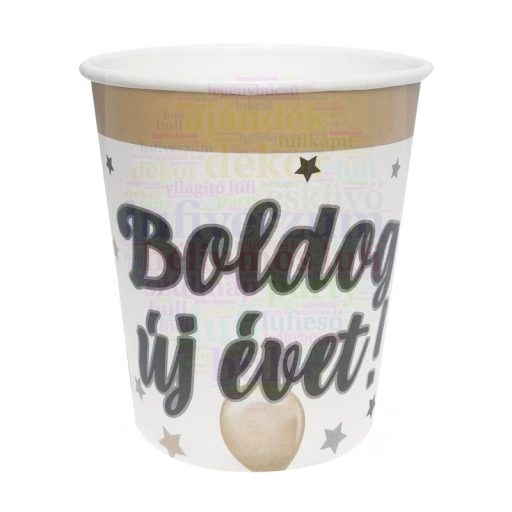 Boldog Új Évet! Elegáns Léggömbös Parti Papír Pohár - 250 ml, 6 db-os