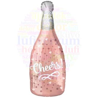 Cheers Feliratú Rózsaszín Pezsgősüveg Fólia Lufi 86 cm
