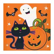   Cica és tök mintás Szalvéta Halloweenre - 33 cm x 33 cm, 16 db-os