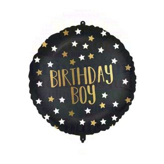 Csillag Mintás Birthday Boy Szülinapi Fólia Lufi - 45 cm
