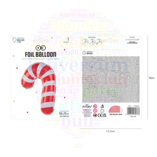 Cukor pálcika formájú fólia lufi - 60 cm