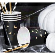   Arany Denevér Mintás Fekete Parti Pohár Halloween-re - 220 ml, 6 db-os