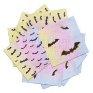   Arany Fekete Denevér Mintás Pasztel Színű Szalvéta Halloween-re, 33 cm x 33 cm, 16 db