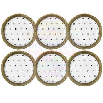 Elegáns Csillagos Parti Papír Tányér, 23 cm-es, 6 db-os