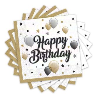   Elegáns Léggömbös Happy Birthday Szülinapi Parti Szalvéta - 33 cm x 33 cm, 20 db-os