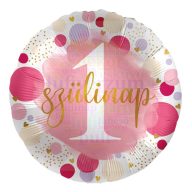 1. Szülinap Feliratú Pink Fólia Lufi Kislányoknak 43 cm