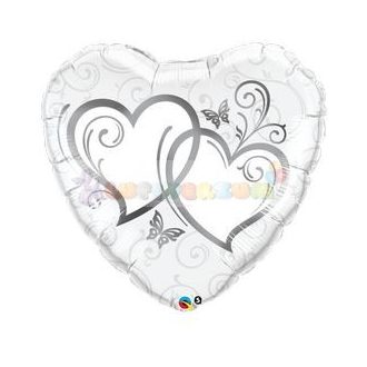 Entwined Hearts Silver Esküvői Szív Fólia Lufi 91 cm