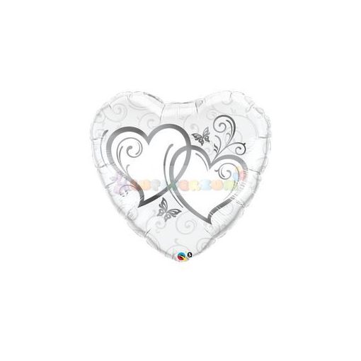 Entwined Hearts Silver Esküvői Szív Fólia Lufi 91 cm