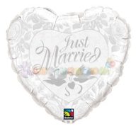 Just Married Pearl White és Silver Esküvői Fólia Lufi