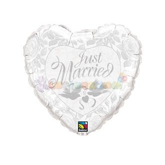 Just Married Pearl White és Silver Esküvői Fólia Lufi