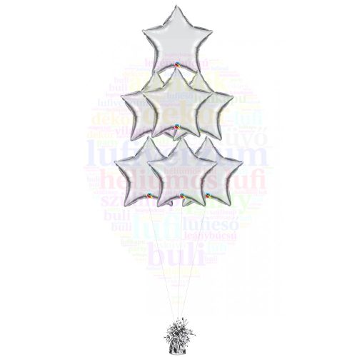 Ezüst csillagok - 7 db-os héliumos luficsokor