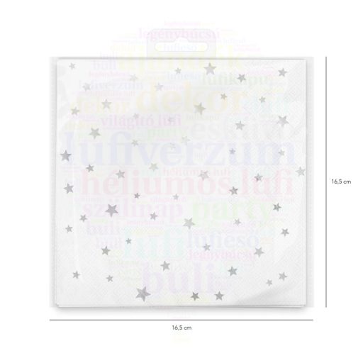 Ezüst Fehér Színű Csillagos Parti Szalvéta - 33 cm x 33 cm, 10 db-os