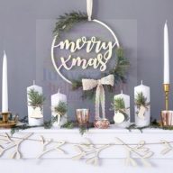   Fából Készült Merry Xmas Karácsonyi Dekoráció, 28 cm-es