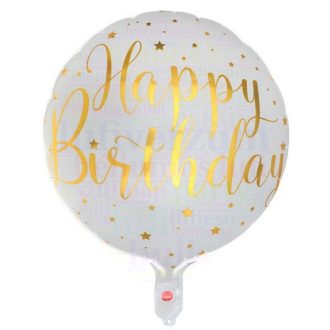 Happy Birthday fehér-arany szülinapi fólia lufi - 45 cm