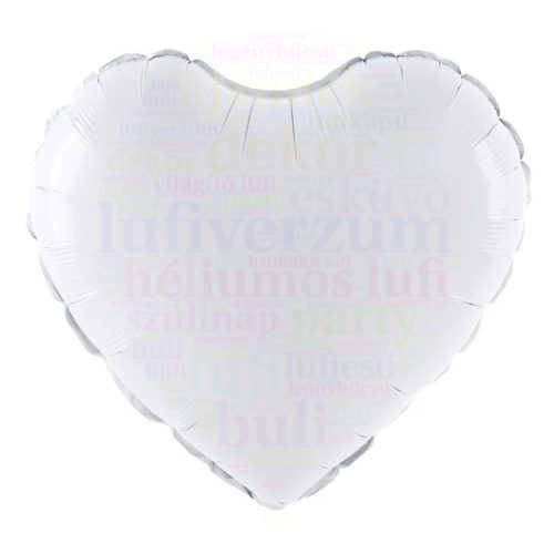 Fehér szív fólia lufi - 45 cm
