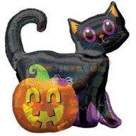   Fekete Macska Holografikus Super Shape Fólia Lufi Halloween-ra