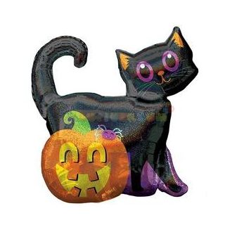   Fekete Macska Holografikus Super Shape Fólia Lufi Halloween-ra