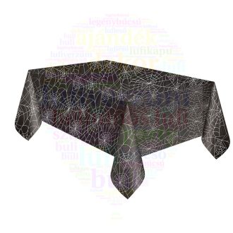   Fekete Pókháló Mintás Asztalterítő Halloween-re - 137 cm x 213 cm
