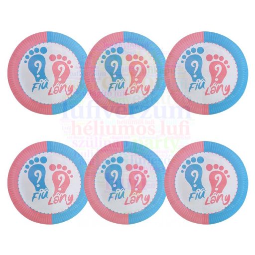 Fiú vagy Lány Babaváró Parti Tányér, 23 cm, 6 db-os