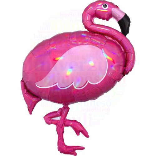 Flamingó lufi holografikus - 83 cm