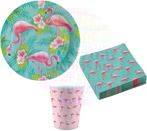 Flamingo Paradise party szett 36 db-os 23 cm-es tányérral