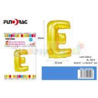 Arany színű, betű alakú fólia léggömb - E