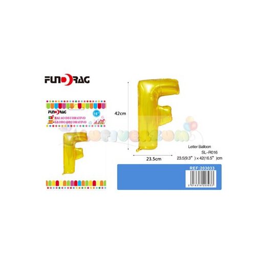 Arany színű, betű alakú fólia léggömb - F